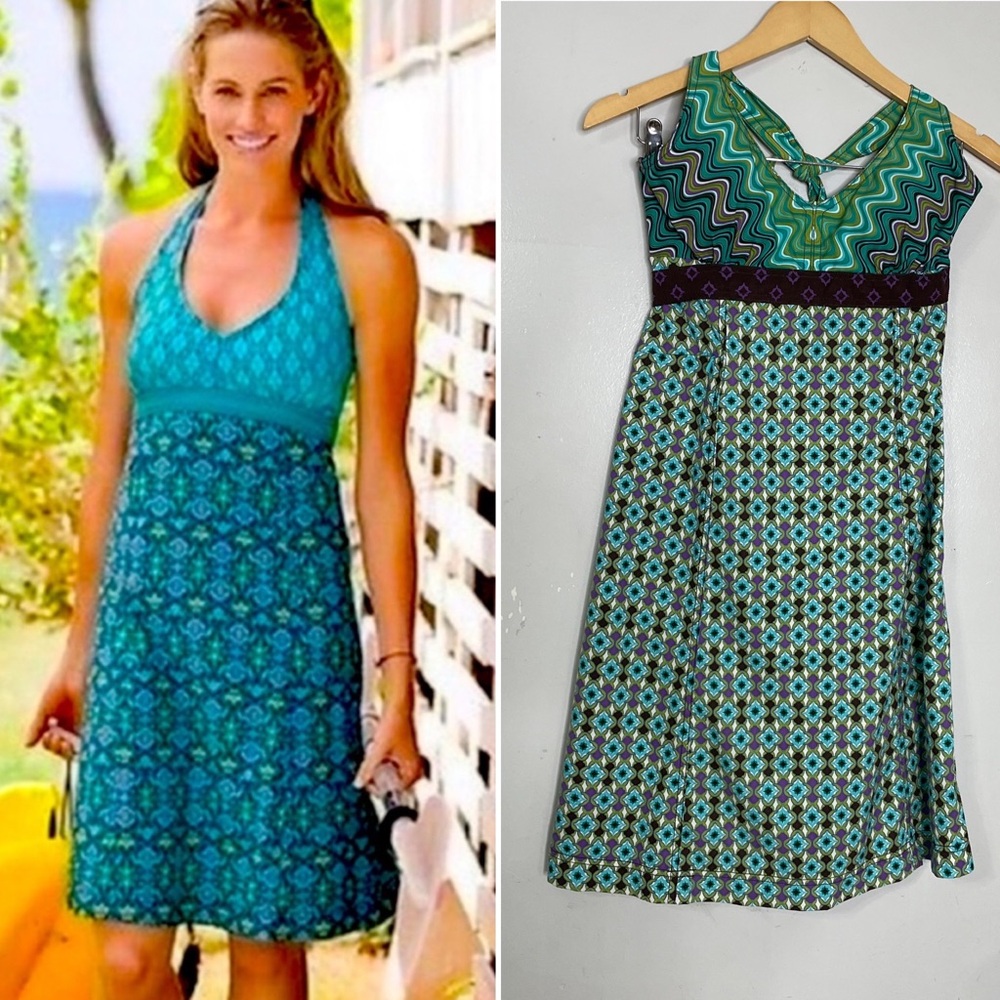 Athleta Go Anywhere Halter Dress 4 Geometric Travel Athleisure‎ Beach Hippie